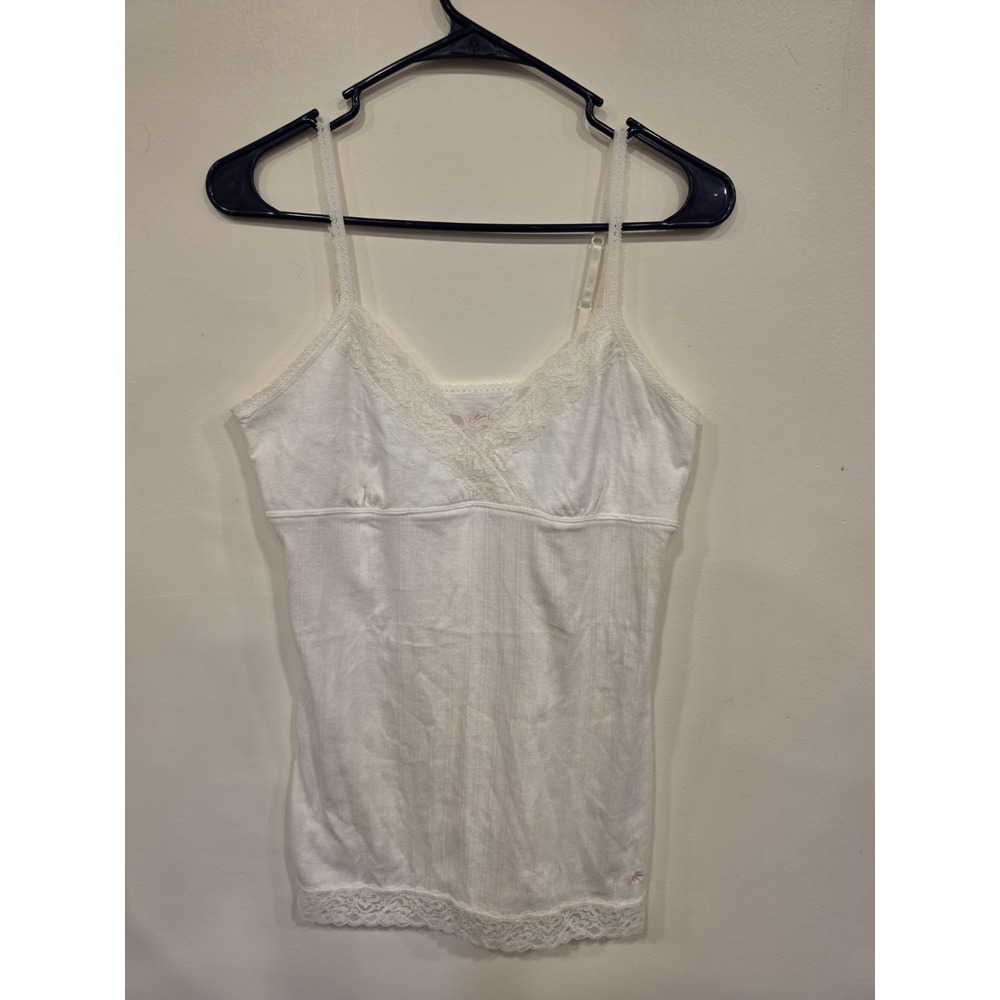 Y2K So Brand White Lace Trim Cami Tank Top  Coquette XL Fairy Romantic‎ Feminine